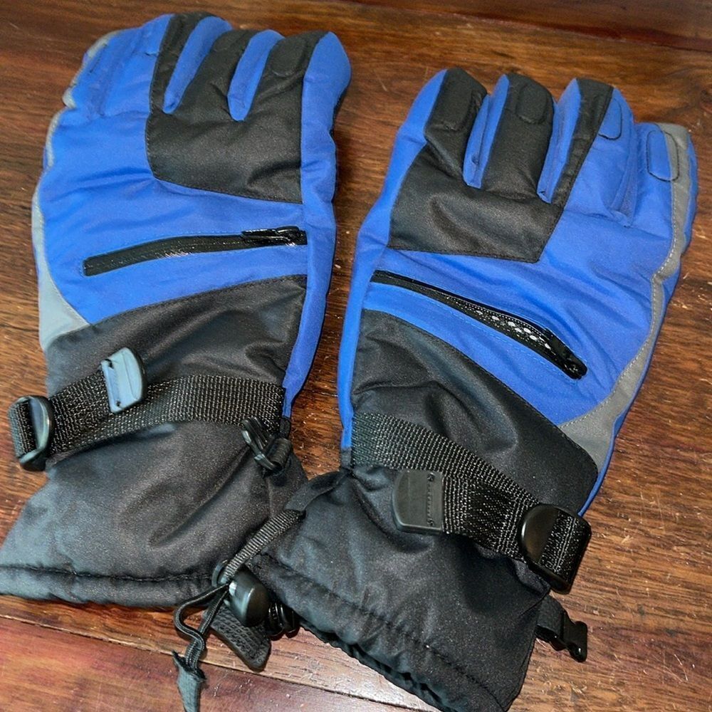 Men’s blue waterproof Ski snowboard extra insulated winter gloves zipper pocket